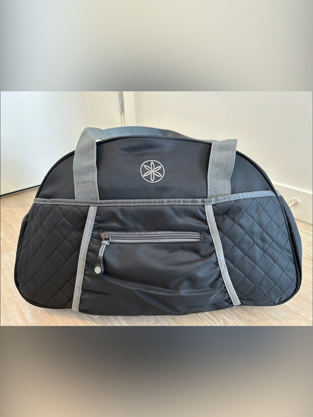 GAIAM Black and Gray Quilted Shoulder Tote for Yoga and Fitness